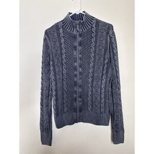 Carbon 2 Cobalt Sweater Mens Med Stavanger Full Zip Linen Nordic 3D Cable Knit